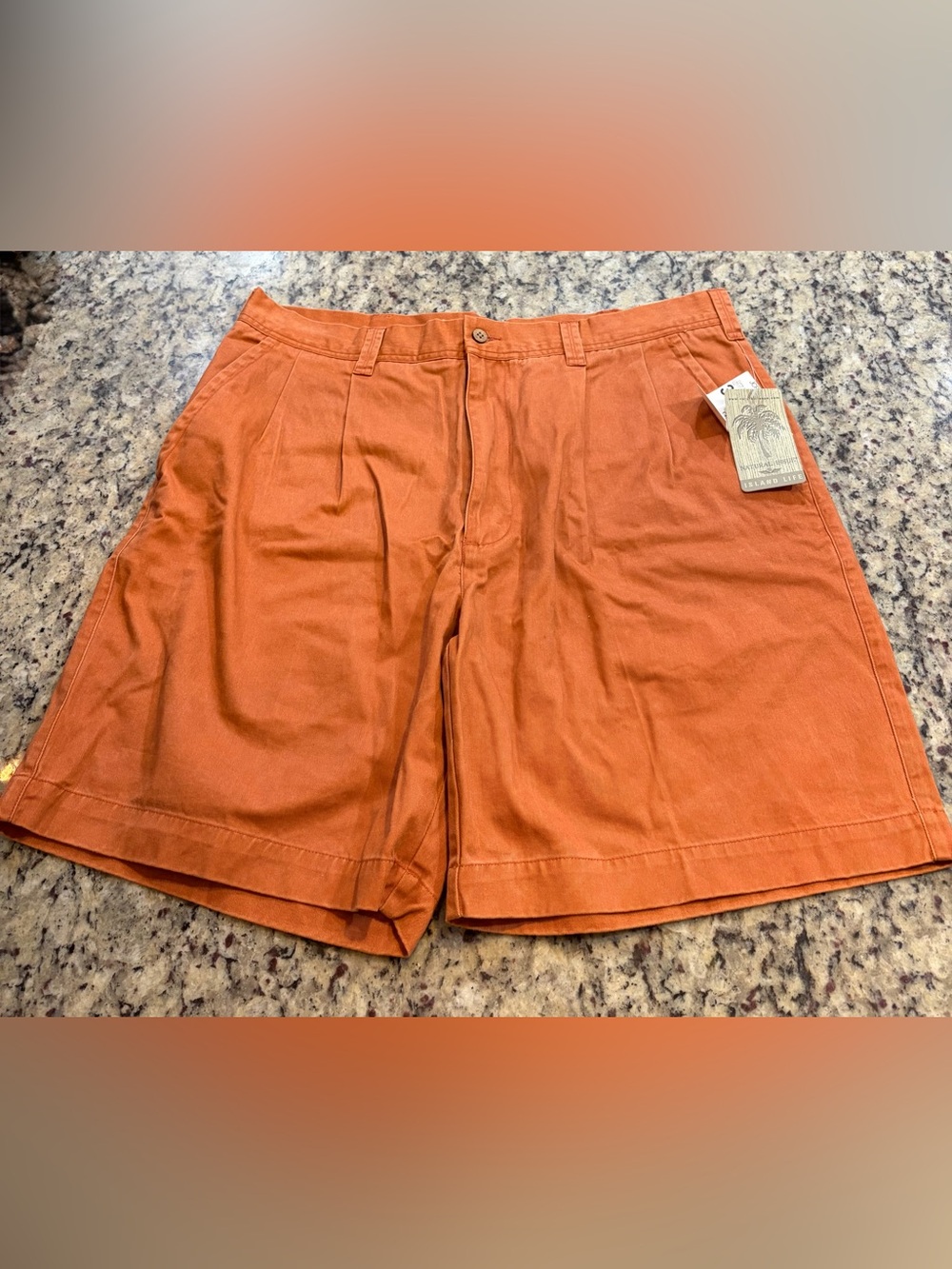 Men's Rust Orange Pleated Cotton Shorts with Belt Loops